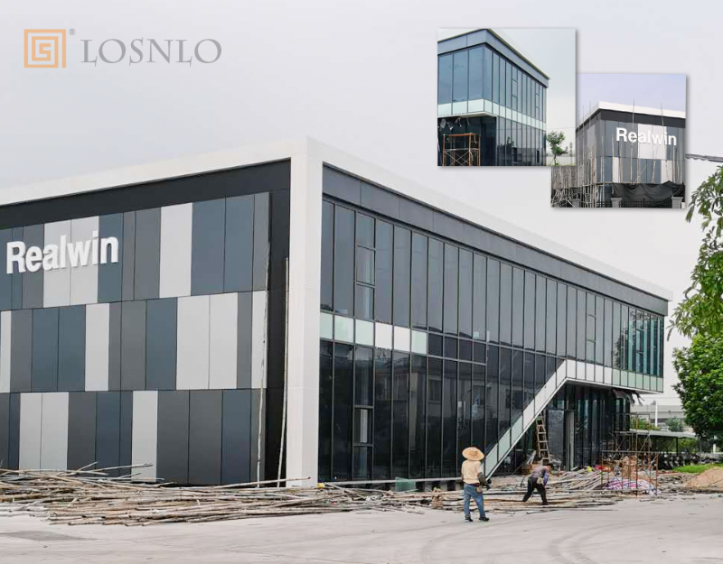 樓上樓高端門窗-江門某不銹鋼公司玻璃、鋁板幕墻工程案例